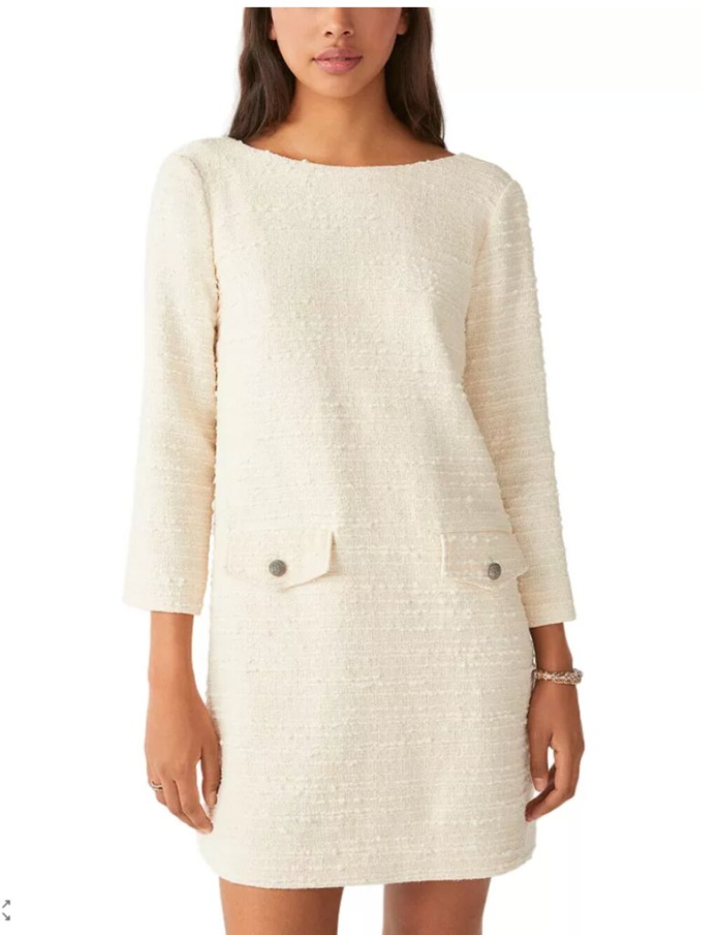 BA&SH Auxane Tweed Long Sleeve Mini Dress, Cream, Size S